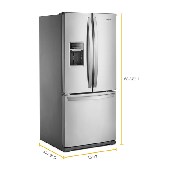 Whirlpool 30 Inch French Door Refrigerator, Fingerprint Resistant Stainless Steel - WRF560SEHZ