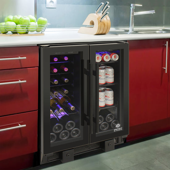 Vinotemp 24 Inch Touch Screen Wine & Beverage Cooler with French Doors - EL-BWC102-02