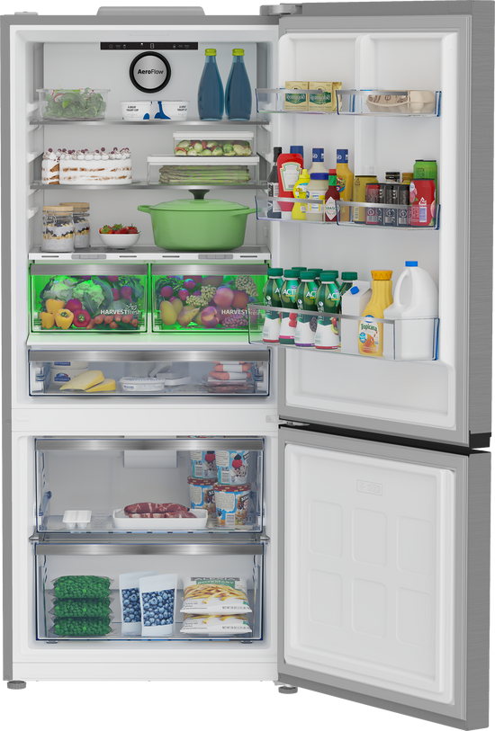Beko 30 Inch Bottom Freezer Refrigerator, Fingerprint-Free Stainless Steel - BFBF30116SS