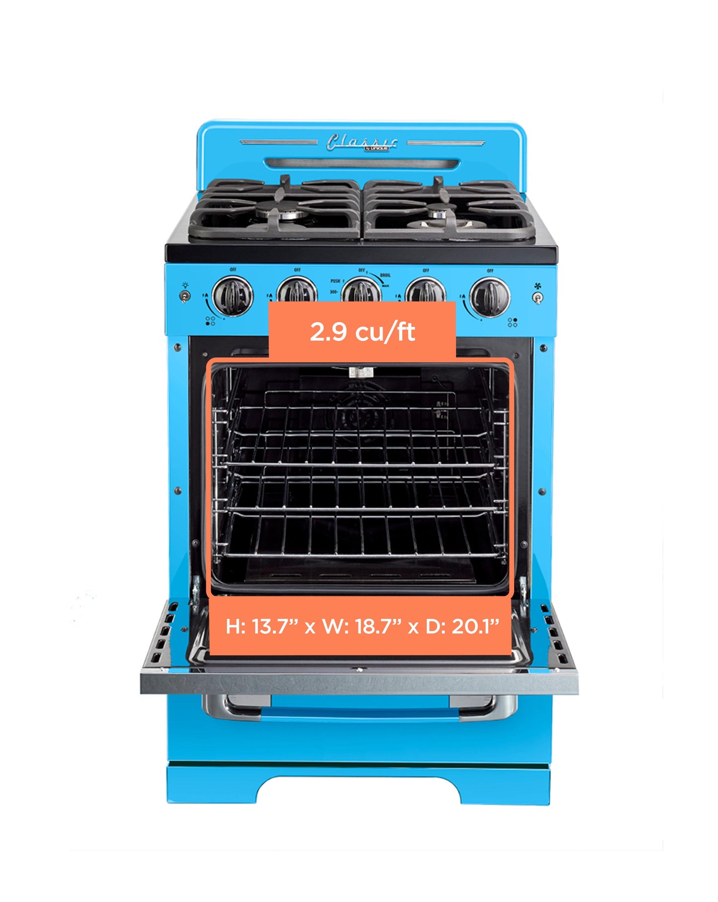 Classic Retro 24" Gas Range and Under Cabinet Range Hood Bundle in Robin Egg Blue - UGP-24CR-RB-2B