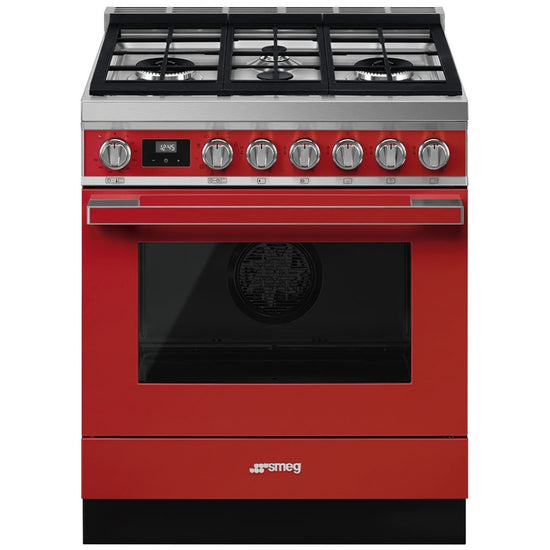 Smeg 30 Inch Dual Fuel Range, Red - CPF30UGMR