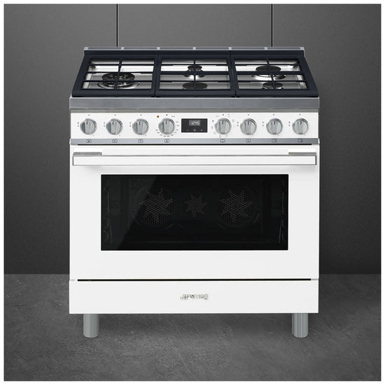 Smeg 36 Inch Portofino Dual Fuel Range, White - CPF36UGMWH