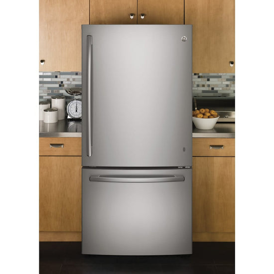 GE 30 Inch Bottom Freezer Refrigerator, 20.9 cu. ft., Stainless Steel - GDE21DYRKFS