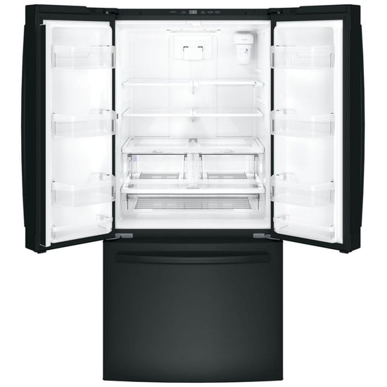 GE 33 Inch French Door Refrigerator, Counter Depth, Black - GWE19JGLBB