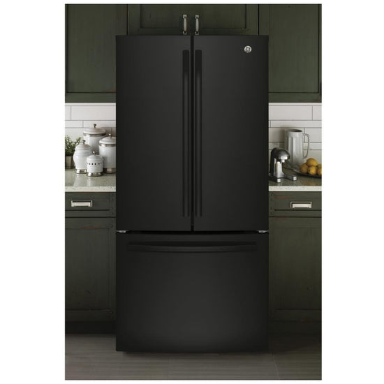 GE 33 Inch French Door Refrigerator, Counter Depth, Black - GWE19JGLBB