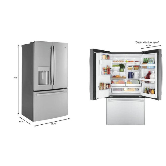 GE 22.1 cu. ft. Counter-Depth French Door Refrigerator, Stainless Steel - GYE22GYNFS