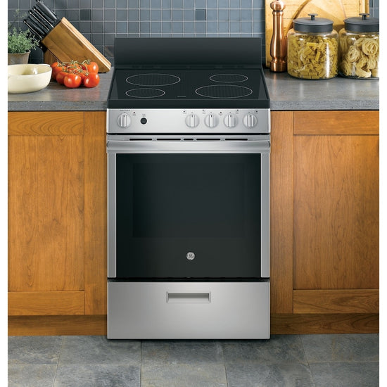 GE 24 Inch Slide-In Electric Range, Steam Clean, Stainless Steel - JCAS640RMSS