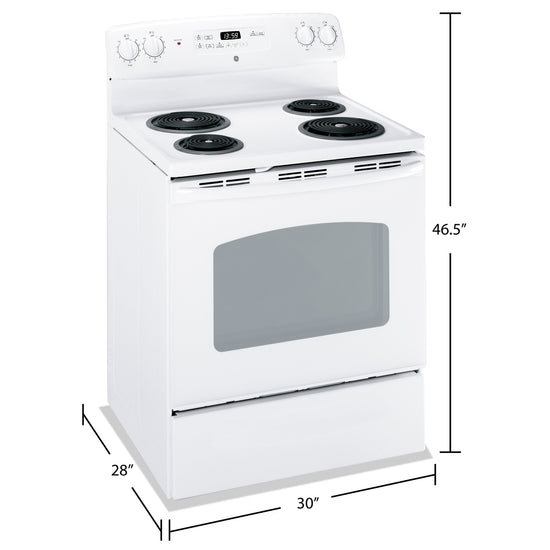 GE 30 Inch Freestanding Electric Range, White - JCBP240DMWW