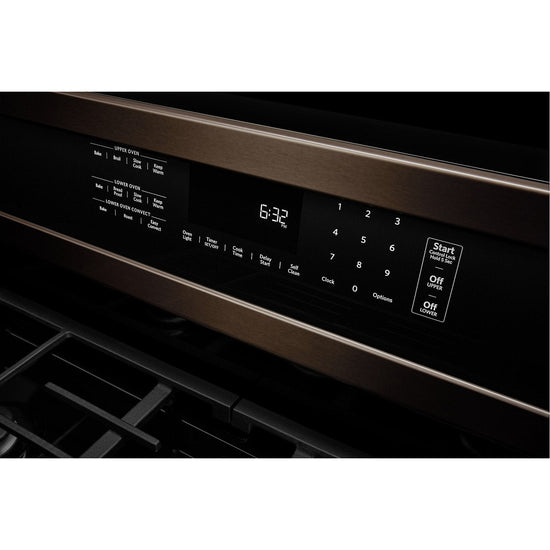 KitchenAid 30 Inch Gas Double Oven Convection Range, Black Stainless - KFGD500EBS