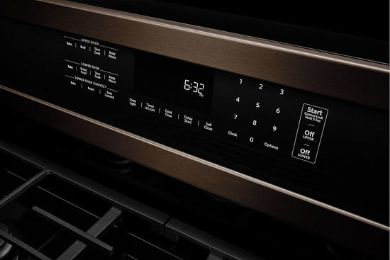 KitchenAid 30 Inch Gas Double Oven Convection Range, Black Stainless - KFGD500EBS