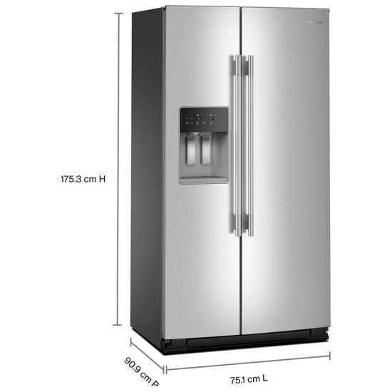KitchenAid 36 Inch Counter-Depth Side-by-Side Refrigerator, Stainless Steel - KRSC536RPS