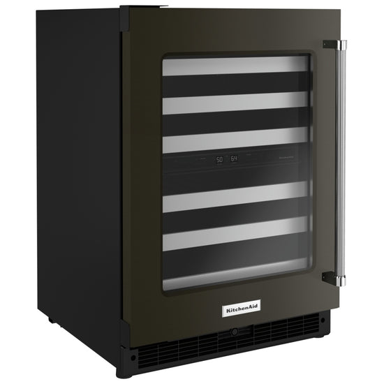 KitchenAid 24 Inch Under Counter Wine Cellar, Black Stainless Steel - KUWL314KBS