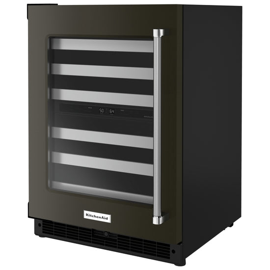 KitchenAid 24 Inch Under Counter Wine Cellar, Black Stainless Steel - KUWL314KBS