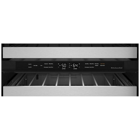 KitchenAid 24 Inch Dual Zone 46-Bottle Built-In Undercounter Wine Cooler, Stainless Steel - KUWR314KSS