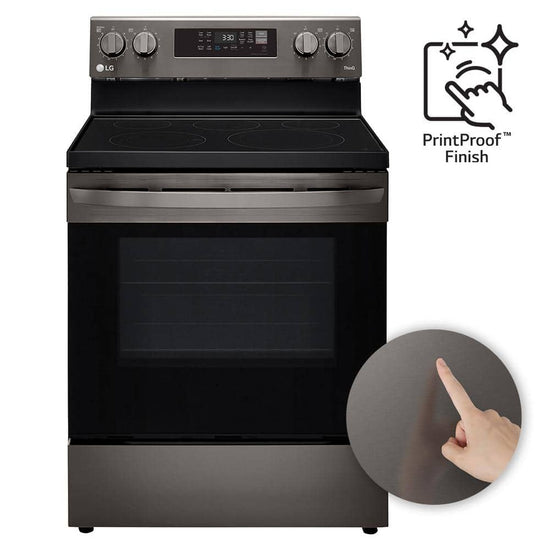 LG 30 Inch Smart Fan Convection Electric Range with Air Fry, PrintProof Black Stainless - LREL6323D