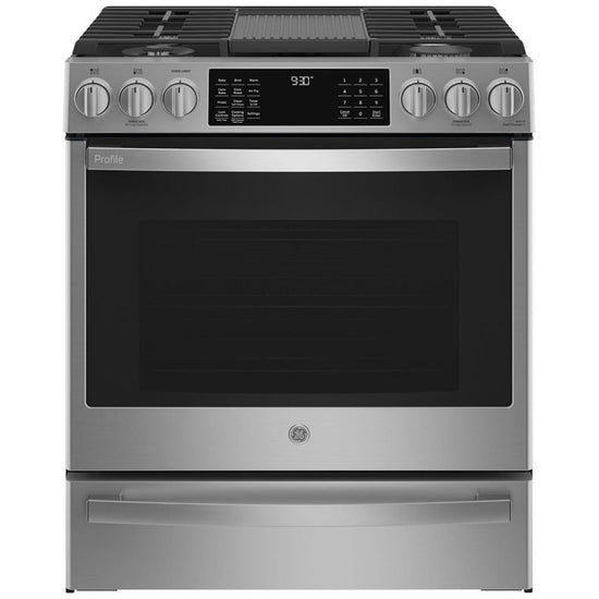 GE 30 Inch Slide-In Gas Range with True European Convection, Air Fry - PCGS930YPFS