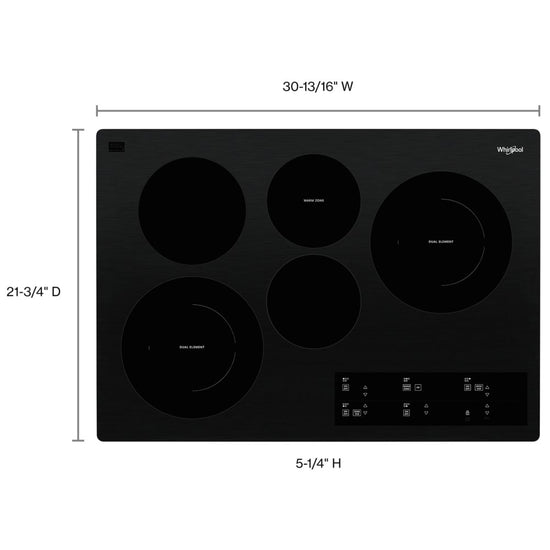Whirlpool 30 Inch Electric Ceramic Glass Cooktop with 5 Elements, Black - WCE97US0KB