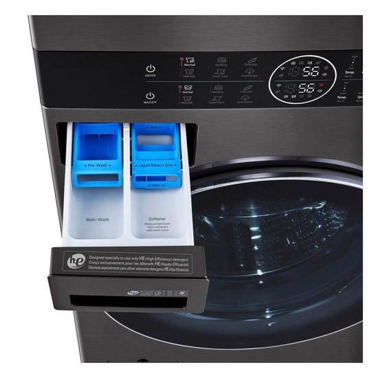 LG Front Load WashTower Laundry Centre with 5.2 cu ft Washer & 7.4 cu ft Electric Dryer, Black Steel - WKEX200HBA