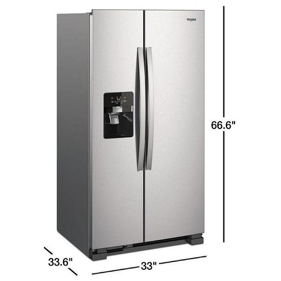 Whirlpool 33 Inch Side-by-Side Refrigerator, 21 cu. ft., Fingerprint Resistant Stainless Steel - WRS321SDHZ
