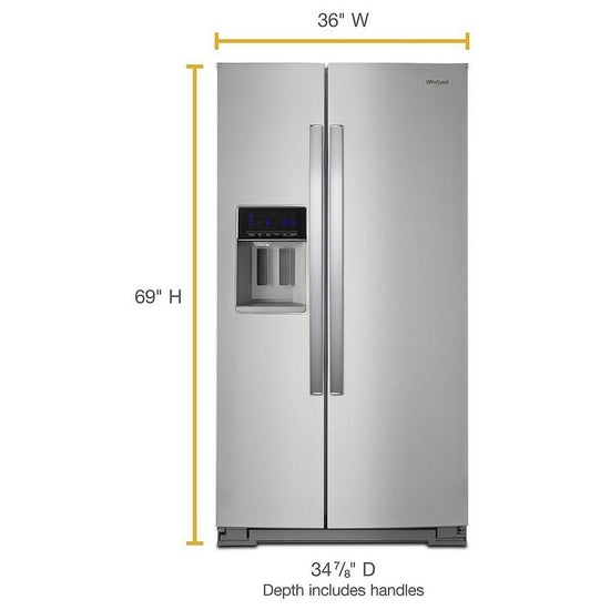 Whirlpool 36 Inch Side-by-Side Refrigerator, 28.5 cu. ft., Stainless Steel - WRS588FIHZ
