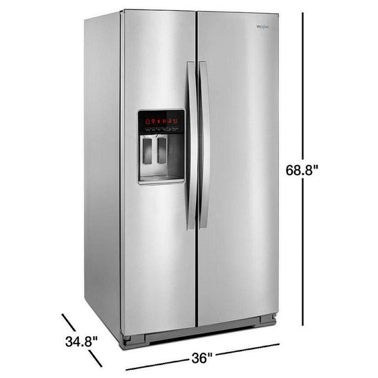 Whirlpool 36 Inch Side-by-Side Refrigerator, 28.5 cu. ft., Stainless Steel - WRS588FIHZ