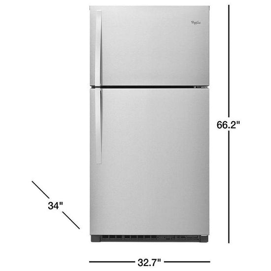 Whirlpool 33 Inch Top Freezer Refrigerator, Stainless Steel - WRT541SZDM