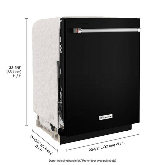 KitchenAid 24 Inch Black Top Control Dishwasher with Stainless Steel Tub - KDTE204KBL