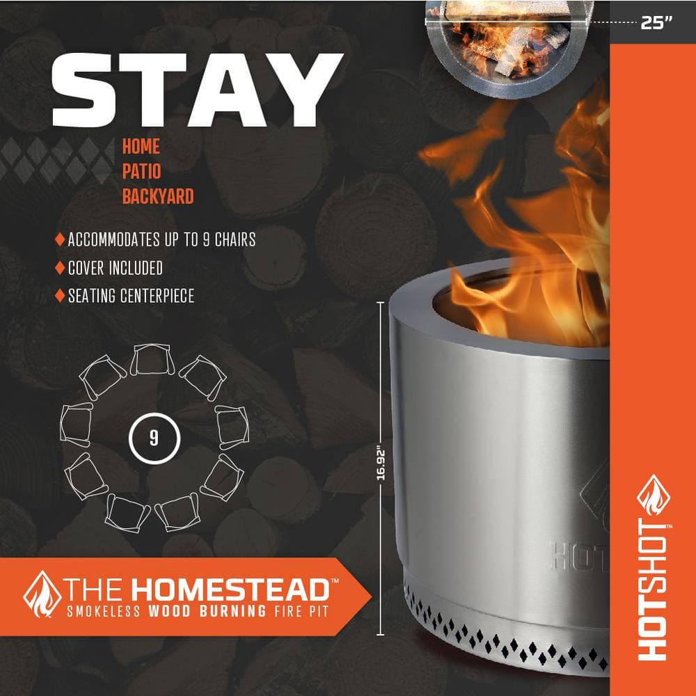 HotShot Homestead 25 Inch Low Smoke Wood-Burning Fire Pit, Denali Black-HOMESTEAD-BLACK