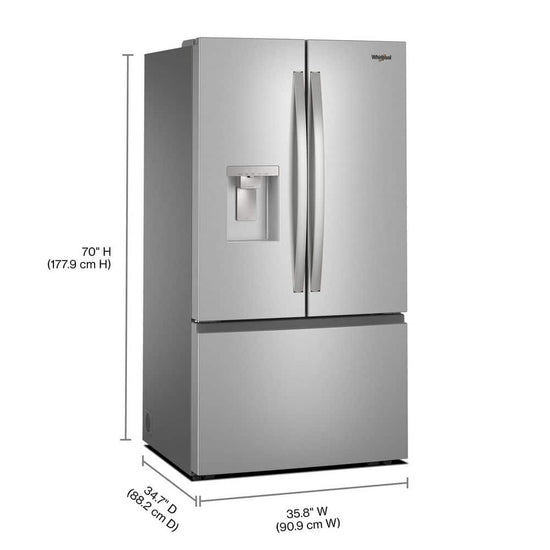 Whirlpool 36 Inch French Door Refrigerator with In-Door Water and Ice Maker, Stainless Steel - WRFF3536SZ