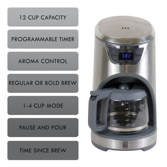 Kenmore Elite 12-Cup Programmable Coffee Maker, Stainless Steel - KKECM12SS