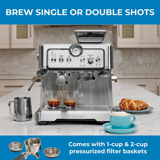 Kenmore Semi Automatic Espresso Machine with Grinder and Milk Frother - KKCMEMT