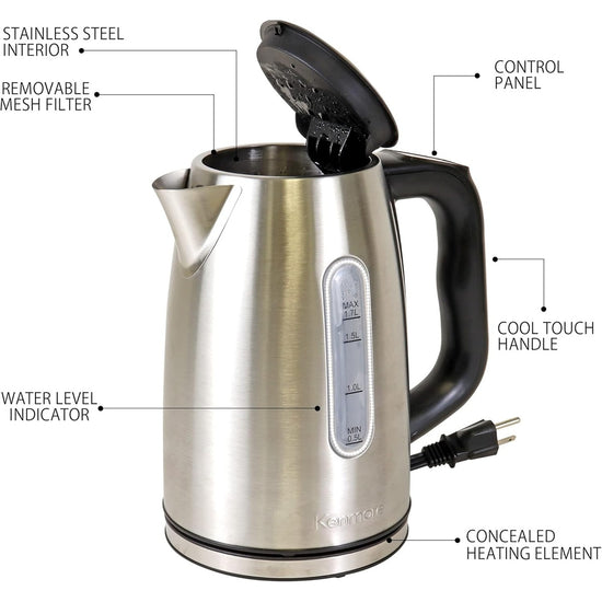 Kenmore 1.7L Cordless Electric Kettle with 6 Temperature Presets - KKTK1.7S-D