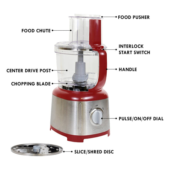 Kenmore 11-Cup Food Processor and Vegetable Chopper, Red/Silver - KKFP11CRed