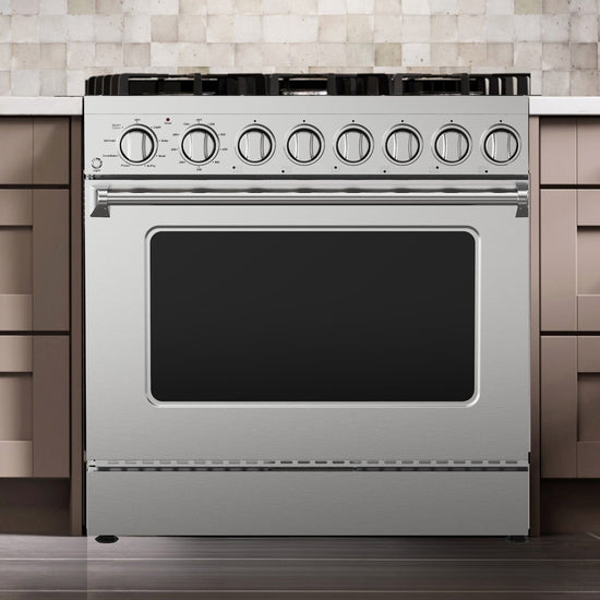 Kenmore Pro 36 Inch Front Control Gas Range with 6.2 cu. ft. Oven Capacity, Stainless Steel - KKPROGRFC36X6.2-AFC
