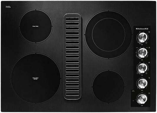 KitchenAid 30-inch Downdraft Electric Cooktop, Black - KCED600GBL