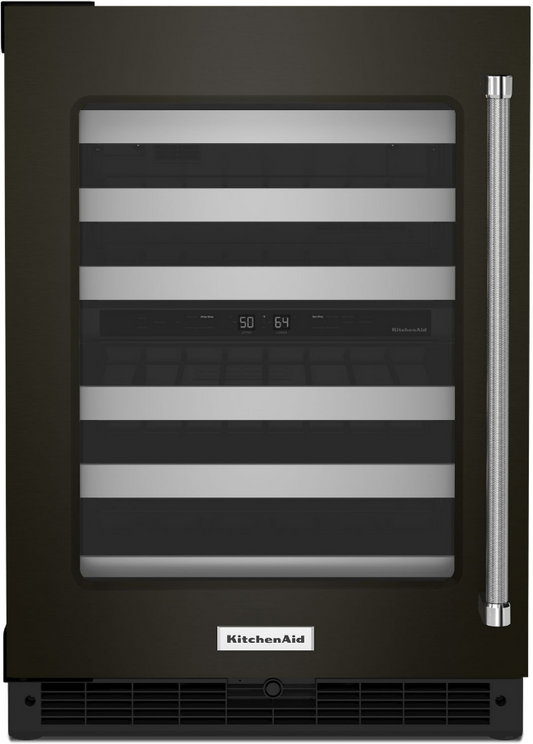 KitchenAid 24 Inch Under Counter Wine Cellar, Black Stainless Steel - KUWL314KBS