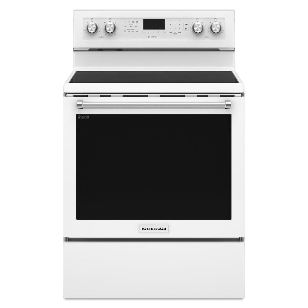 KitchenAid Electric Glass-Ceramic Top Range with AquaLift Self-Cleaning Technology Convection Oven in White - YKFEG500EWH