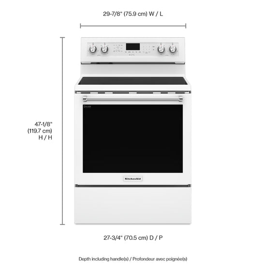 KitchenAid 30 Inch Convection Freestanding Smooth Top Electric Range, White - YKFEG500EWH