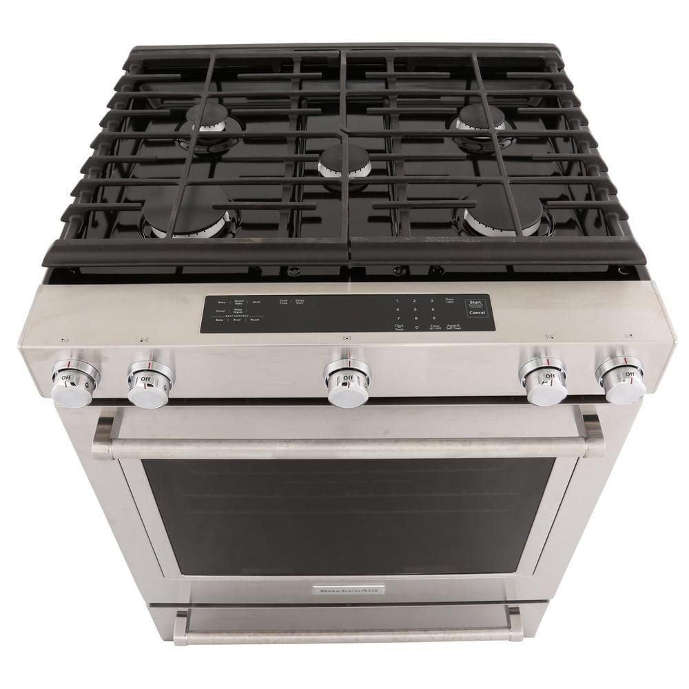 KitchenAid Slide-In Gas Range with Convection Oven, Stainless Steel - KSGG700ESS