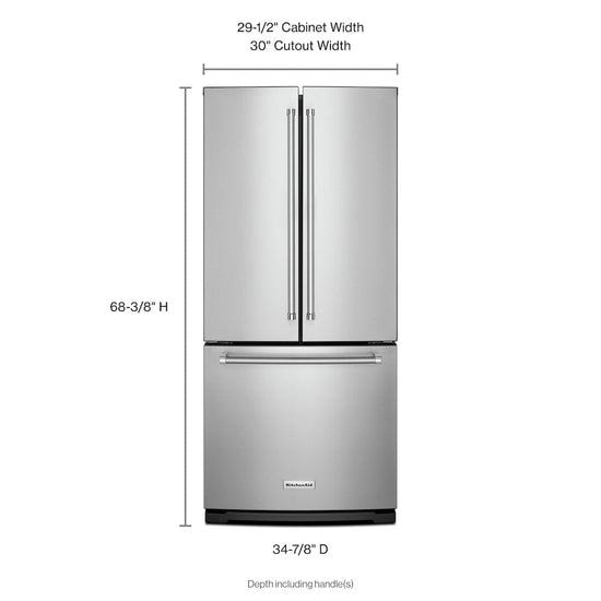 KitchenAid 30 Inch Freestanding French Door Refrigerator with 20 cu. ft. Capacity, Stainless Steel - KRFF300ESS