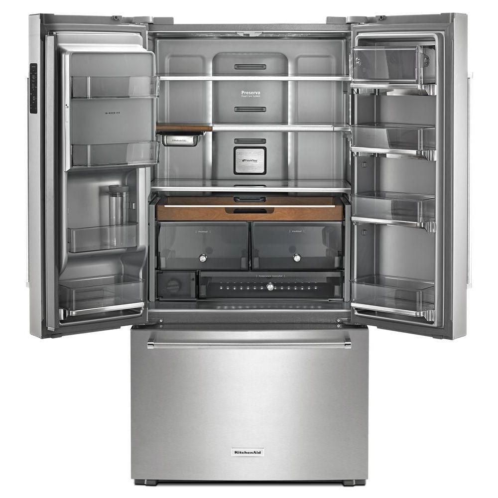 KitchenAid 36 Inch Counter-Depth French Door Refrigerator, 23.8 cu. ft., Stainless Steel with PrintShield Finish - KRFC704FPS