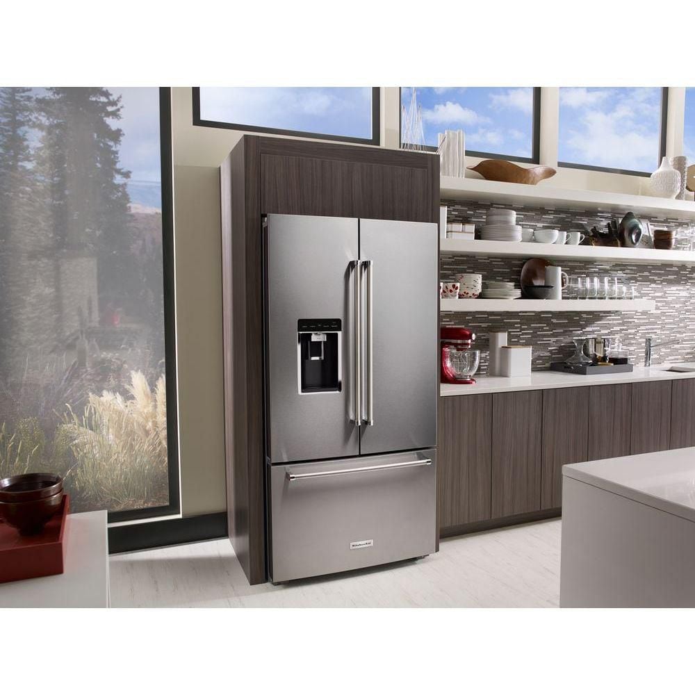 KitchenAid 36 Inch Counter-Depth French Door Refrigerator, 23.8 cu. ft., Stainless Steel with PrintShield Finish - KRFC704FPS
