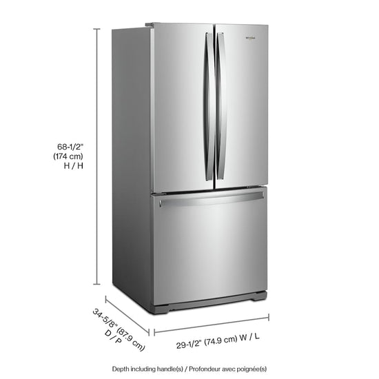 Whirlpool 30 Inch French Door Refrigerator with 19.68 cu. ft. Capacity, Stainless Steel - WRFA60SFHZ