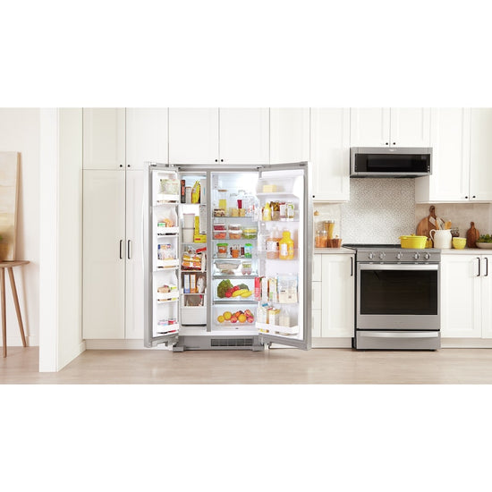 Whirlpool 33 Inch Freestanding Side by Side Refrigerator with 21.72 Cu. Ft. Capacity, Monochromatic Stainless Steel - WRS312SNHM