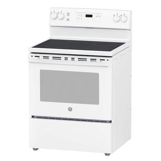 GE 30 Inch Freestanding Electric Range with 5.0 Cu. Ft. Capacity, White - JCBS630DKWW
