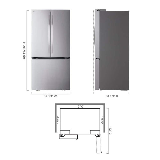 LG 33 Inch French Door Refrigerator, Counter-Depth MAX 21 cu. ft. - LF21G6200S