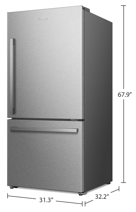 Hisense 31.3 Inch 22.3 Cu. Ft. Bottom-Freezer Refrigerator, Stainless Steel - RB22A2FSE
