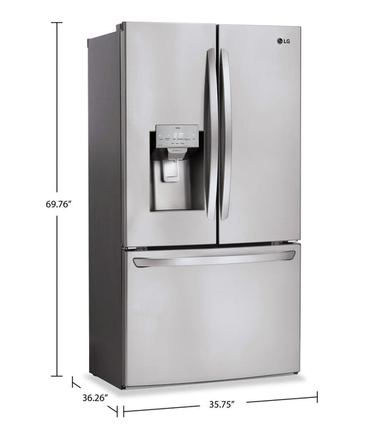 LG 36 Inch 28 Cu. Ft. French-Door Refrigerator, Stainless Steel - LRFS28XBS