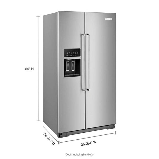 KitchenAid 36 Inch Side-by-Side Refrigerator with 24.8 Cu. Ft. Capacity, Stainless Steel - KRSF705HPS