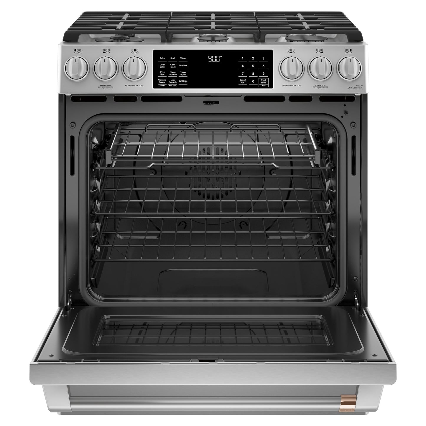 Café 30 in. 5.7 cu. ft. Slide-in Front Control Dual-fuel Convection Range with True European Convection - CC2S900P2MS1